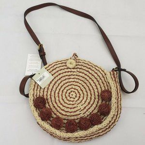 NWT Fossil Faye Baked Clay Round Straw Crossbody